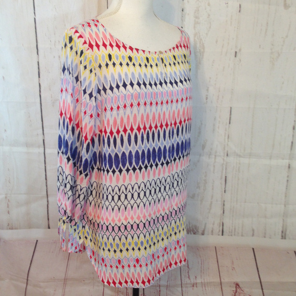 Talbots Multi Color Large Geo Print Tunic Blouse - Picture 3 of 8